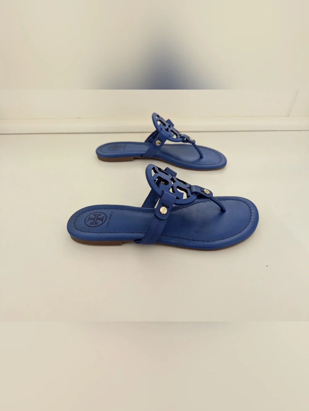Tory Burch Miller Sandal In Blue Leather Size 5.5